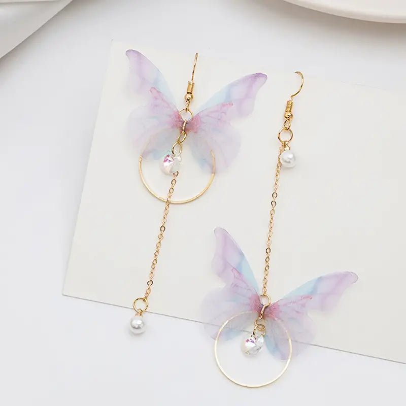 $5 and Low - Butterfly Design With Sparkling Zircon Faux Pearl Earrings