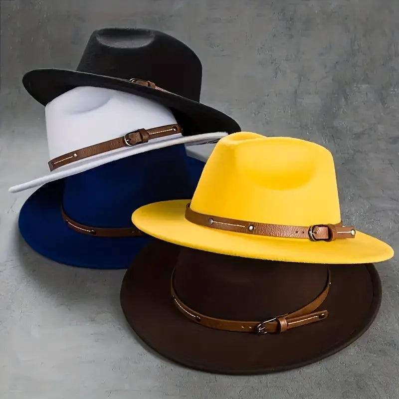 $5 and Low - Unisex Fashion British Vintage Wool Leather Belt Top Hat