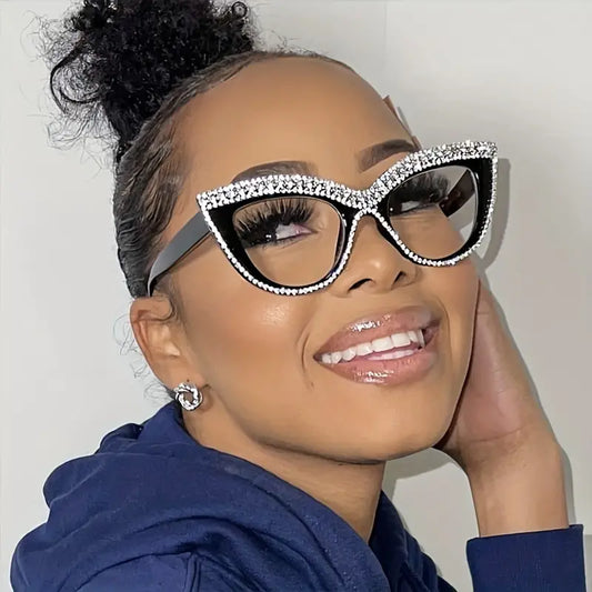 $5 and Low - BLING IT ON!! Cat Eye Clear Lens Glasses For Women Men