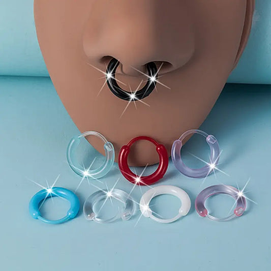 $5 Low - (2) pcs Resin Septum Nose Rings | Fashionable Ear Piercing Jewelry in Assorted Colors