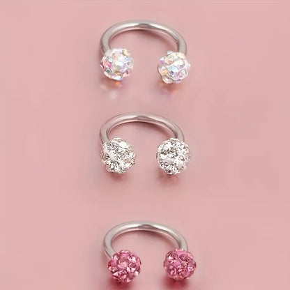 $5 and Low - Female Horseshoe C-shaped Double Head Zircon Nose Ring
