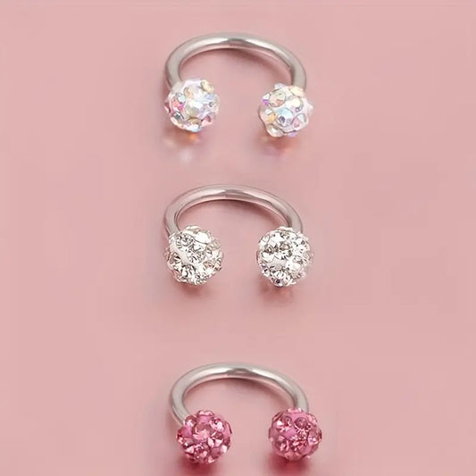 $5 and Low - Female Horseshoe C-shaped Double Head Zircon Nose Ring