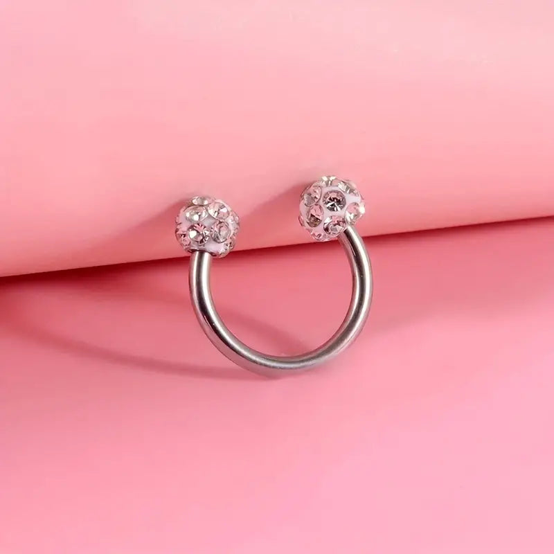 $5 and Low - Female Horseshoe C-shaped Double Head Zircon Nose Ring