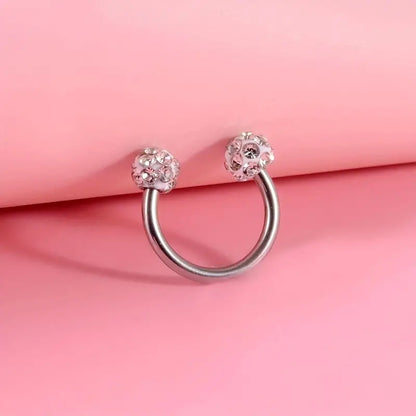 $5 and Low - Female Horseshoe C-shaped Double Head Zircon Nose Ring