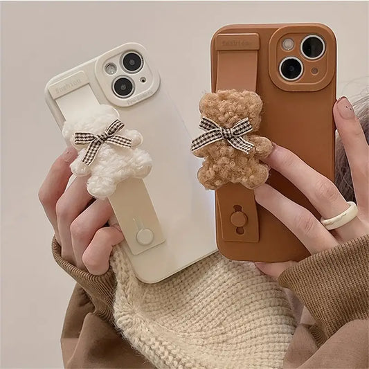 $5 and Low - Cute Plush Bear Wrist Soft Phone Case Cute Silicone Cover For iPhone