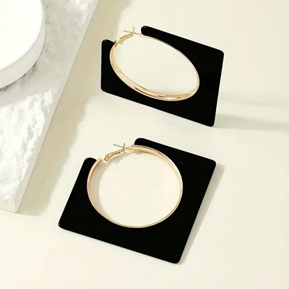 $5  and Low - Black Rhombus Shape Hollow Round Pattern Dangle Earrings