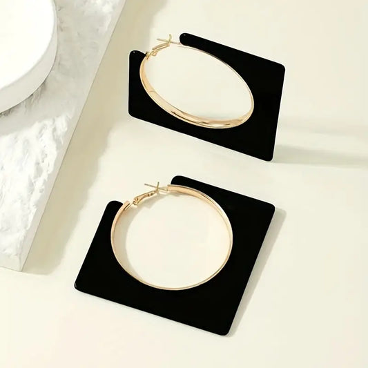 $5  and Low - Black Rhombus Shape Hollow Round Pattern Dangle Earrings
