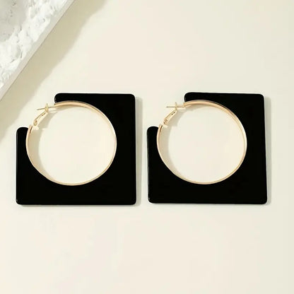 $5  and Low - Black Rhombus Shape Hollow Round Pattern Dangle Earrings