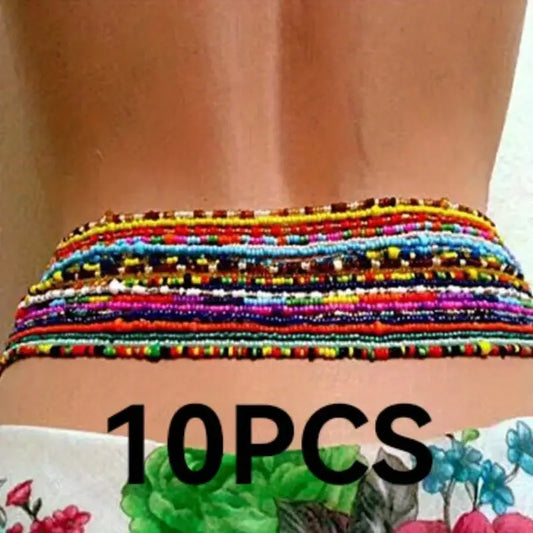 $5 and Low - Boho Beaded Waist Chain Multicolored Elastic Belly Chain - 10/20pcs