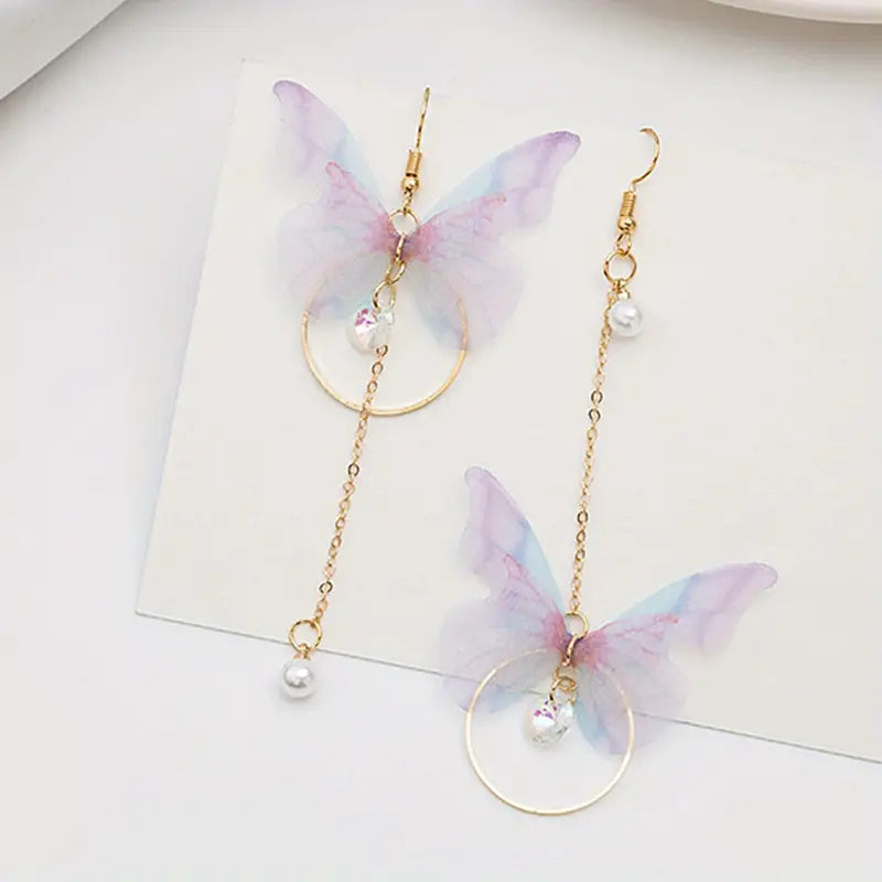 $5 and Low - Butterfly Design With Sparkling Zircon Faux Pearl  Earrings