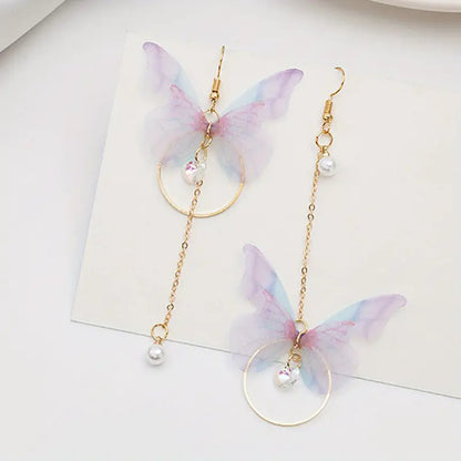 $5 and Low - Butterfly Design With Sparkling Zircon Faux Pearl  Earrings