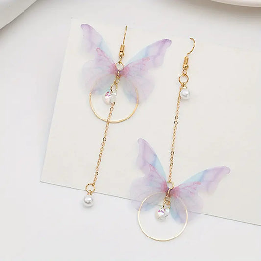 $5 and Low - Butterfly Design With Sparkling Zircon Faux Pearl  Earrings