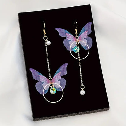 $5 and Low - Butterfly Design With Sparkling Zircon Faux Pearl  Earrings