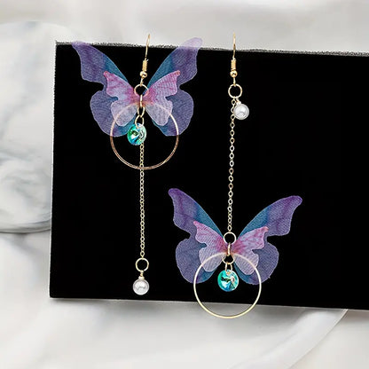 $5 and Low - Butterfly Design With Sparkling Zircon Faux Pearl  Earrings