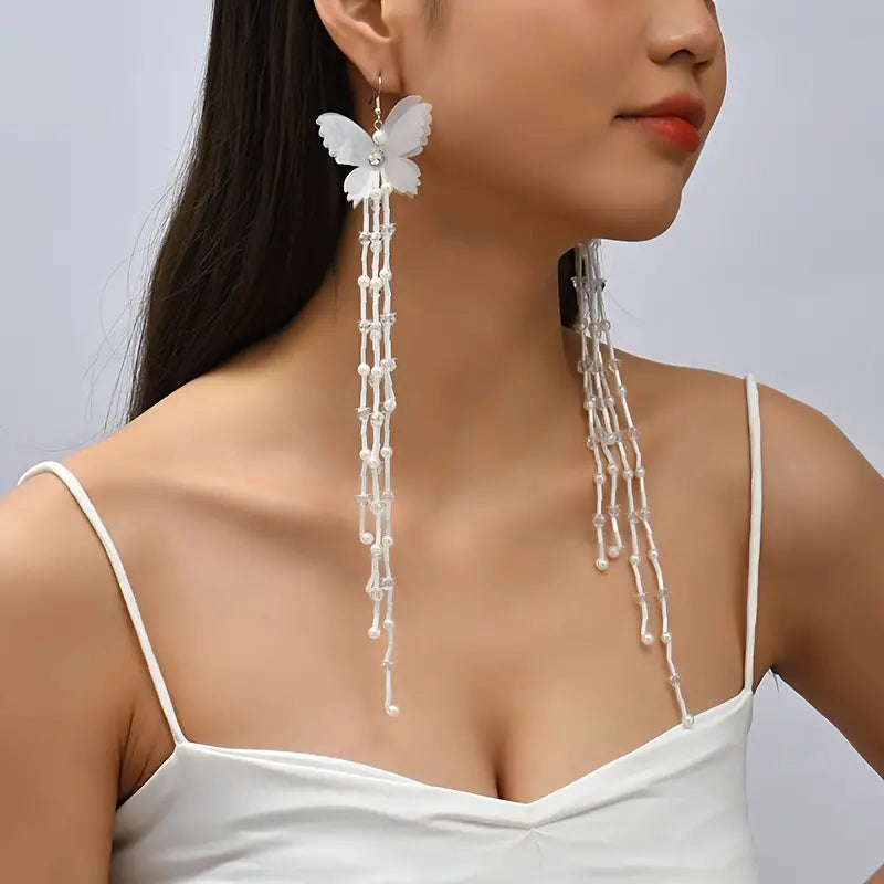 $5 and Low - Long Tassel Butterfly Drop Earrings