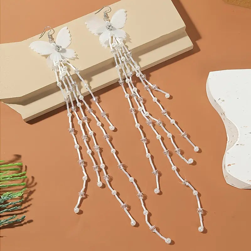 $5 and Low - Long Tassel Butterfly Drop Earrings