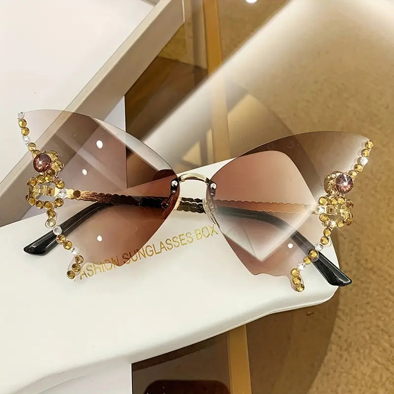 $5 and Low - Rhinestone Sunglasses for Women and Men - Fashionable Butterfly Shape