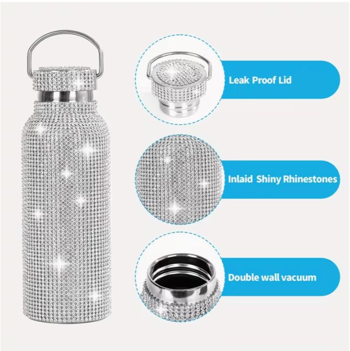 $5 and Low Jewelry and Accessories - Shiny Diamond Cup Double-Layer Stainless Steel Vacuum Cup Cup, Suitable for Coffee, Tea, Juice, Water