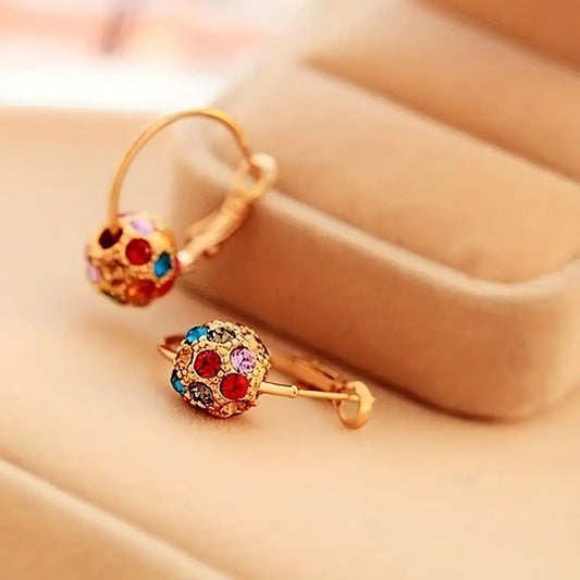$5 and Low - Fashion Exquisite Colorful Cubic Zirconia Décor Spherical Dangle Earring Girl's - 1pair