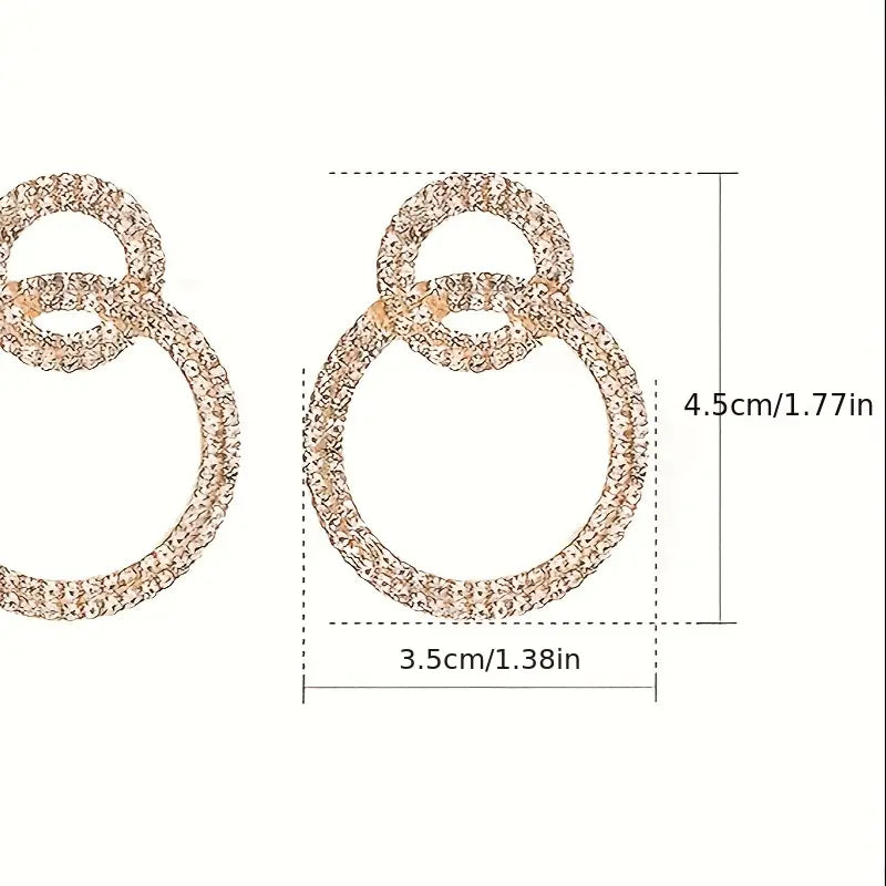 $5  and Low - Double-Book Circle Design Full Shiny Rhinestone Earrings