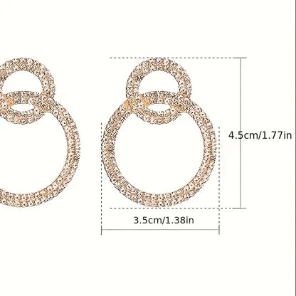 $5  and Low - Double-Book Circle Design Full Shiny Rhinestone Earrings