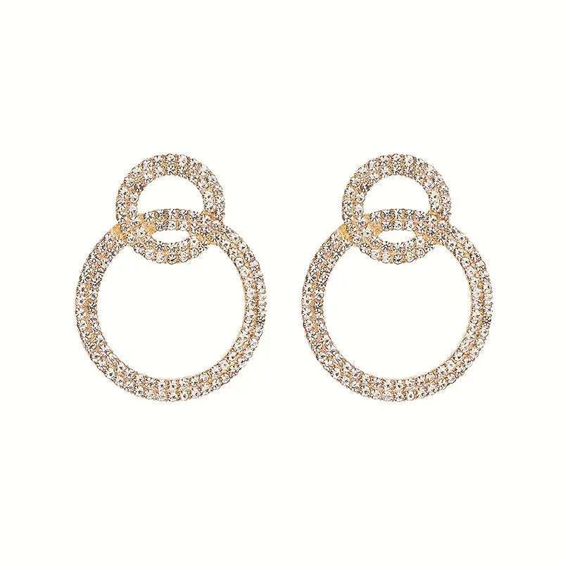 $5  and Low - Double-Book Circle Design Full Shiny Rhinestone Earrings