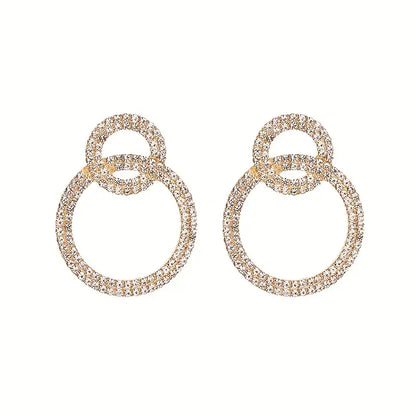 $5  and Low - Double-Book Circle Design Full Shiny Rhinestone Earrings