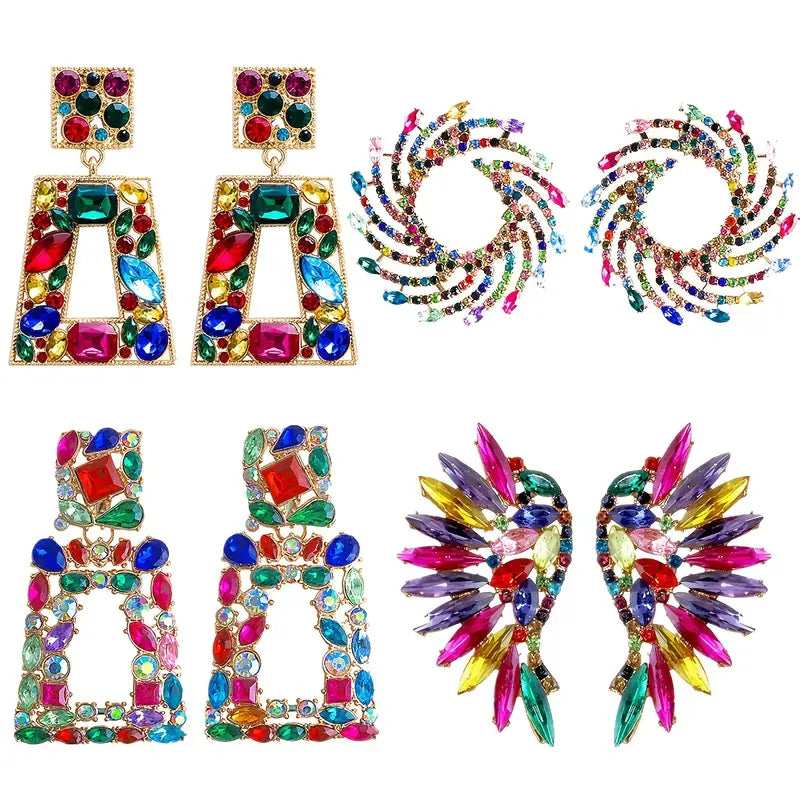 $5 and Low - Full Colorful Shiny Rhinestone Decor Dangle Earrings
