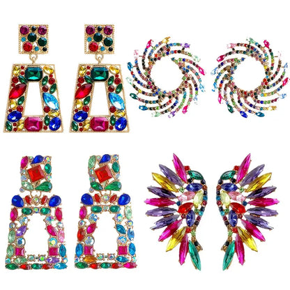 $5 and Low - Full Colorful Shiny Rhinestone Decor Dangle Earrings