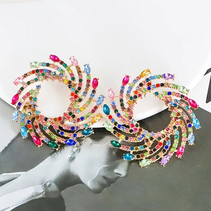$5 and Low - Full Colorful Shiny Rhinestone Decor Dangle Earrings