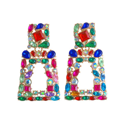 $5 and Low - Full Colorful Shiny Rhinestone Decor Dangle Earrings