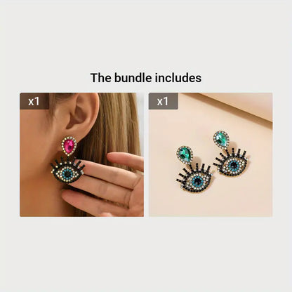 $5 and Low - Personality Eye Pattern Inlaid With Sparkling Rhinestone Dangle Earrings