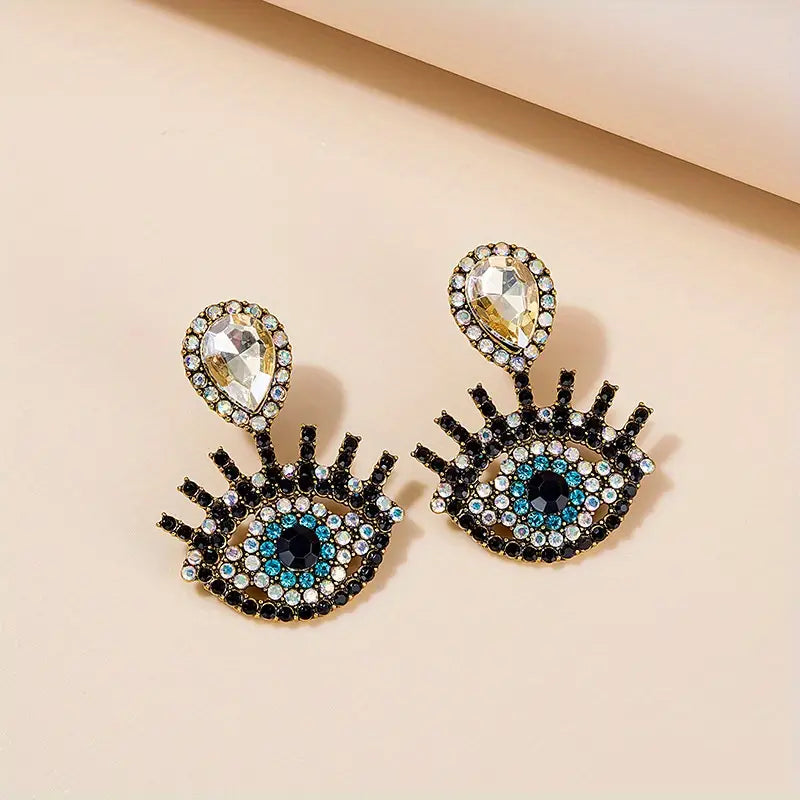 $5 and Low - Personality Eye Pattern Inlaid With Sparkling Rhinestone Dangle Earrings