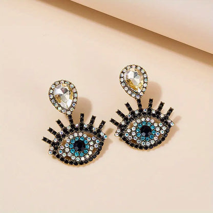 $5 and Low - Personality Eye Pattern Inlaid With Sparkling Rhinestone Dangle Earrings