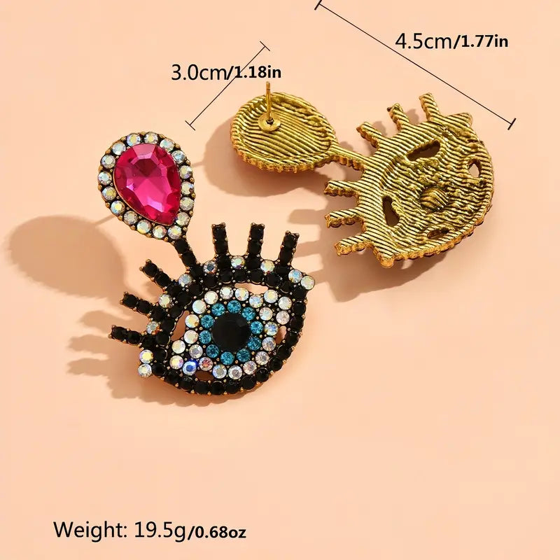 $5 and Low - Personality Eye Pattern Inlaid With Sparkling Rhinestone Dangle Earrings