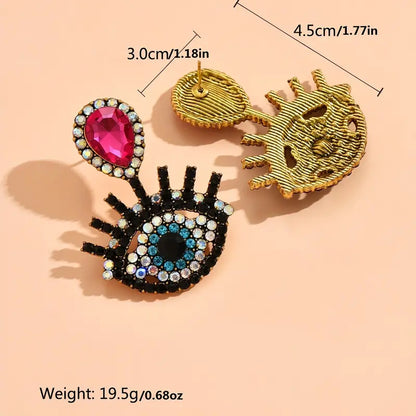 $5 and Low - Personality Eye Pattern Inlaid With Sparkling Rhinestone Dangle Earrings