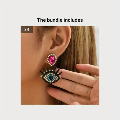 $5 and Low - Personality Eye Pattern Inlaid With Sparkling Rhinestone Dangle Earrings
