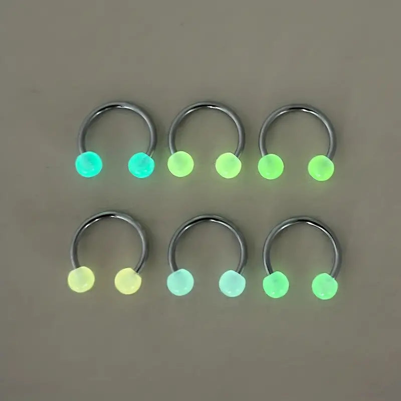 $5 and Low -  6Pcs 16G Glowing Horseshoe Nose Septum Stainless Steel
