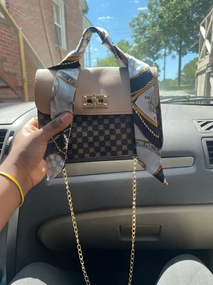 $5 and Low - Geometric Pattern Handbag, Scarf Decor Crossbody Bag