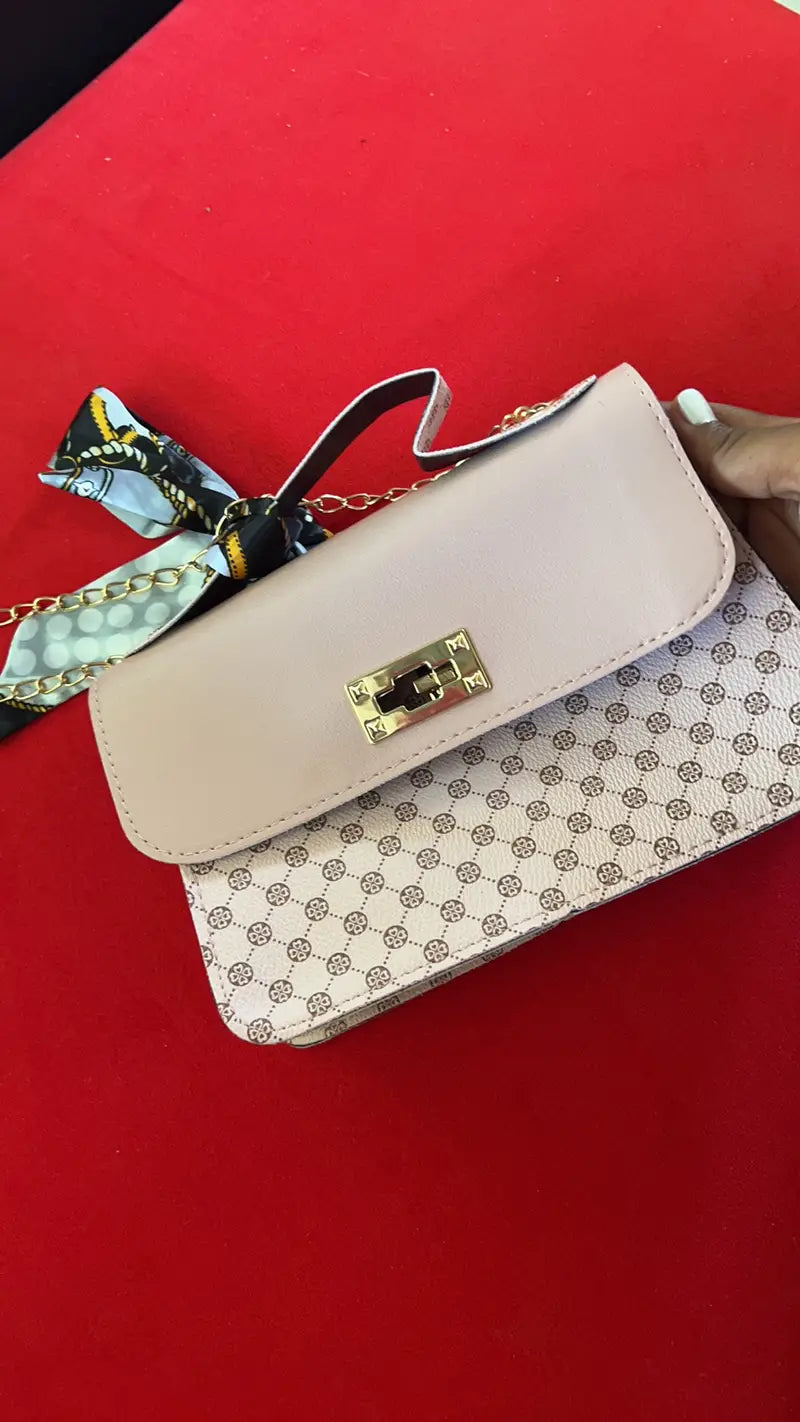 $5 and Low - Geometric Pattern Handbag, Scarf Decor Crossbody Bag