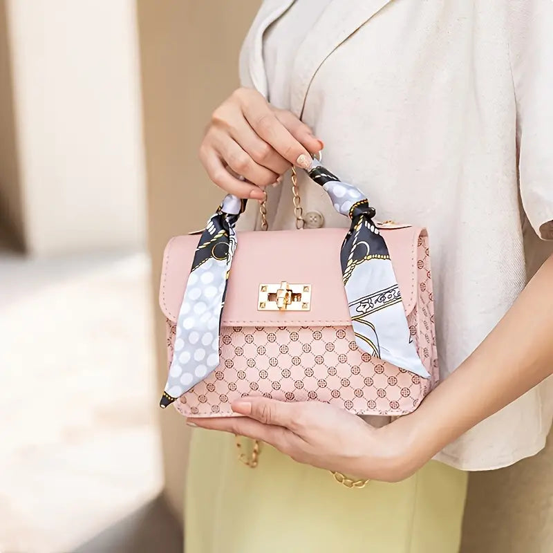 $5 and Low - Geometric Pattern Handbag, Scarf Decor Crossbody Bag