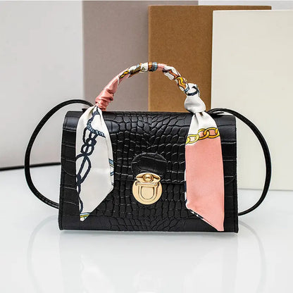 $5 and Low - Geometric Pattern Handbag, Scarf Decor Crossbody Bag
