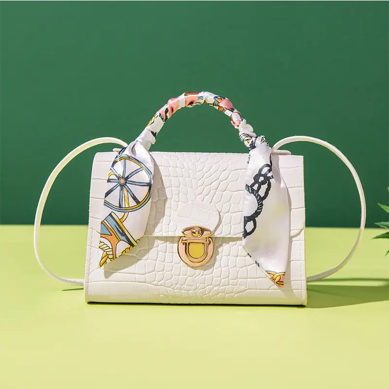 $5 and Low - Geometric Pattern Handbag, Scarf Decor Crossbody Bag