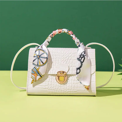 $5 and Low - Geometric Pattern Handbag, Scarf Decor Crossbody Bag
