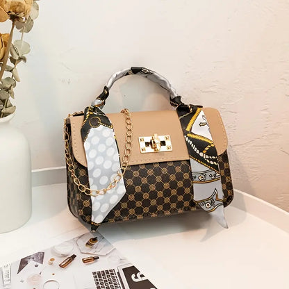 $5 and Low - Geometric Pattern Handbag, Scarf Decor Crossbody Bag