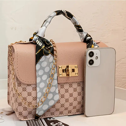 $5 and Low - Geometric Pattern Handbag, Scarf Decor Crossbody Bag