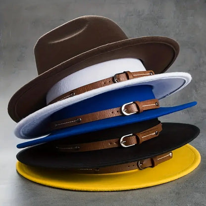$5 and Low - Unisex Fashion British Vintage Wool Leather Belt Top Hat