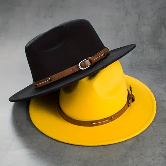 $5 and Low - Unisex Fashion British Vintage Wool Leather Belt Top Hat