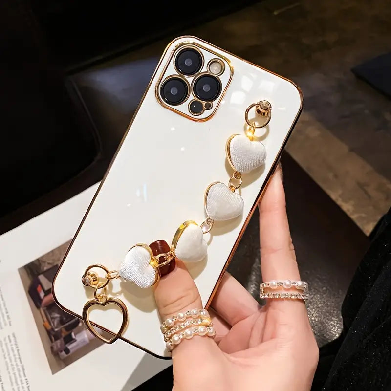 $5  and Low - Luxury Plating Heart Metal Bracelet Phone Chain Case