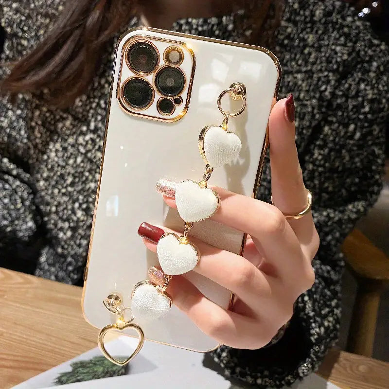 $5  and Low - Luxury Plating Heart Metal Bracelet Phone Chain Case